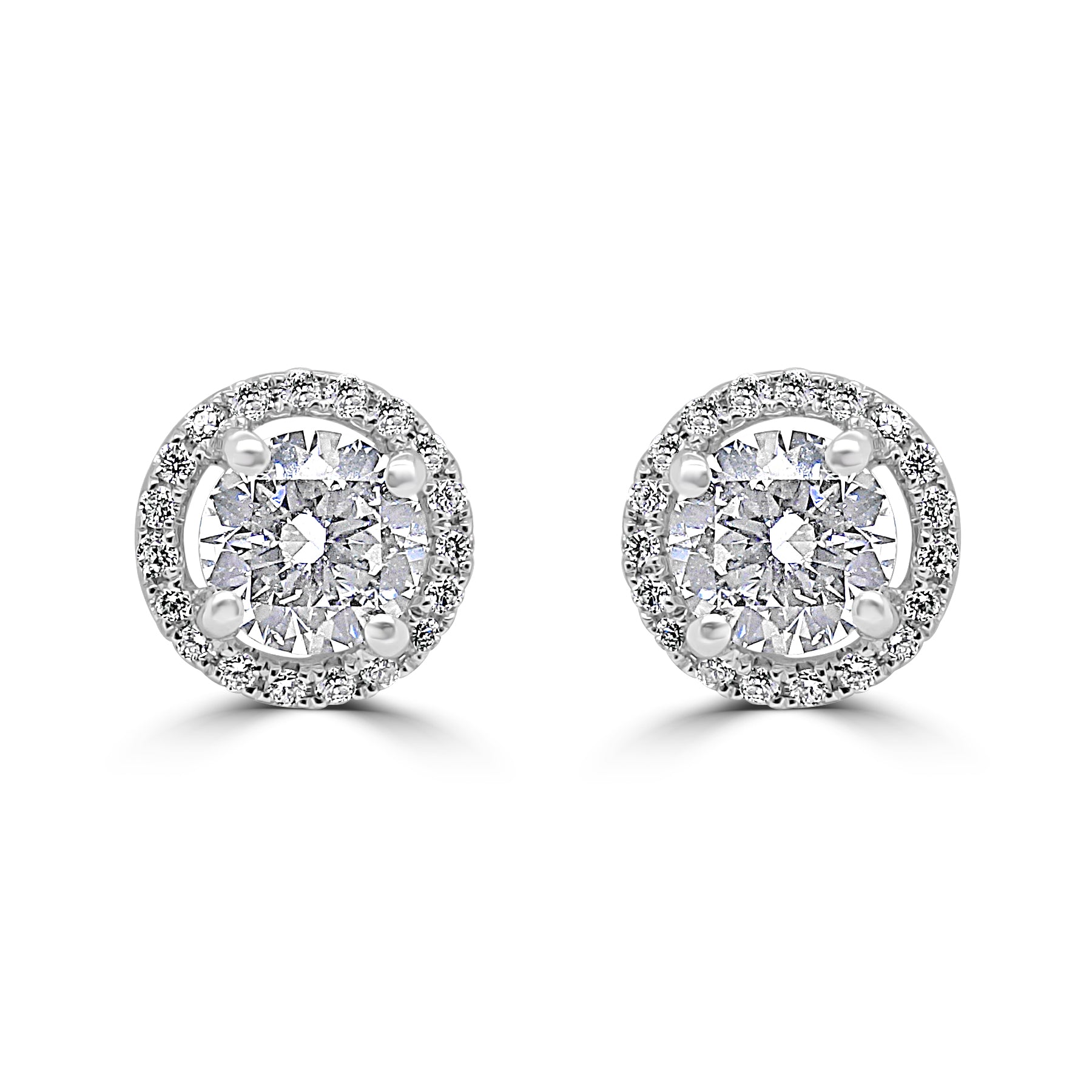 18K  WHITE GOLD DIAMOND HALO STUD EARRINGS