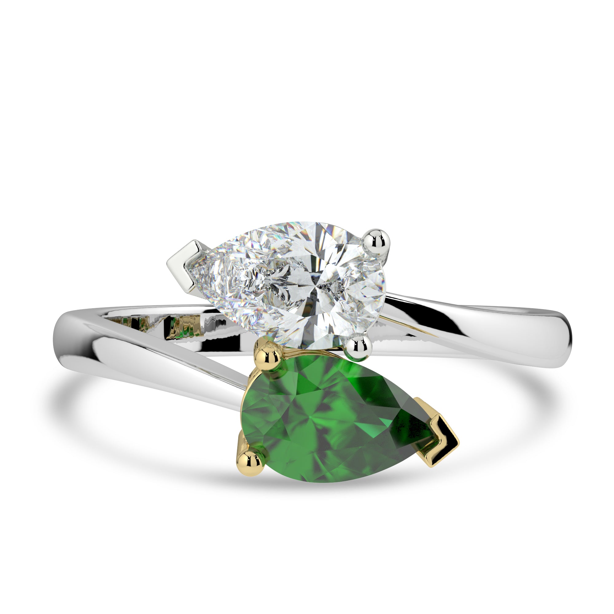 PEAR CUT EMERALD AND DIAMOND TOI ET MOI RING