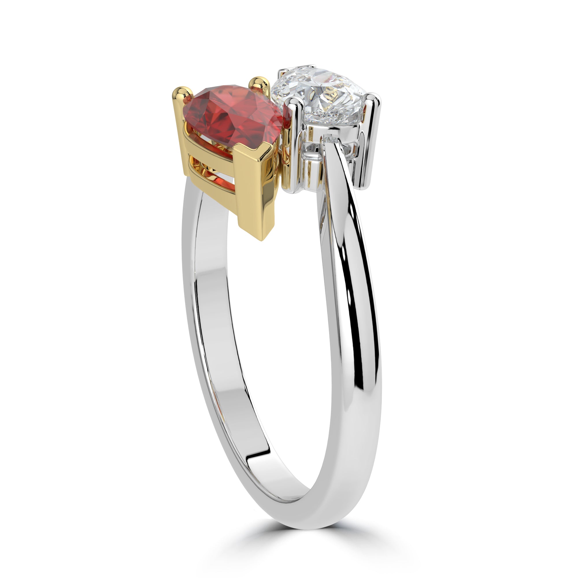 PEAR CUT RUBY AND DIAMOND TOI ET MOI ENGAGEMENT RING