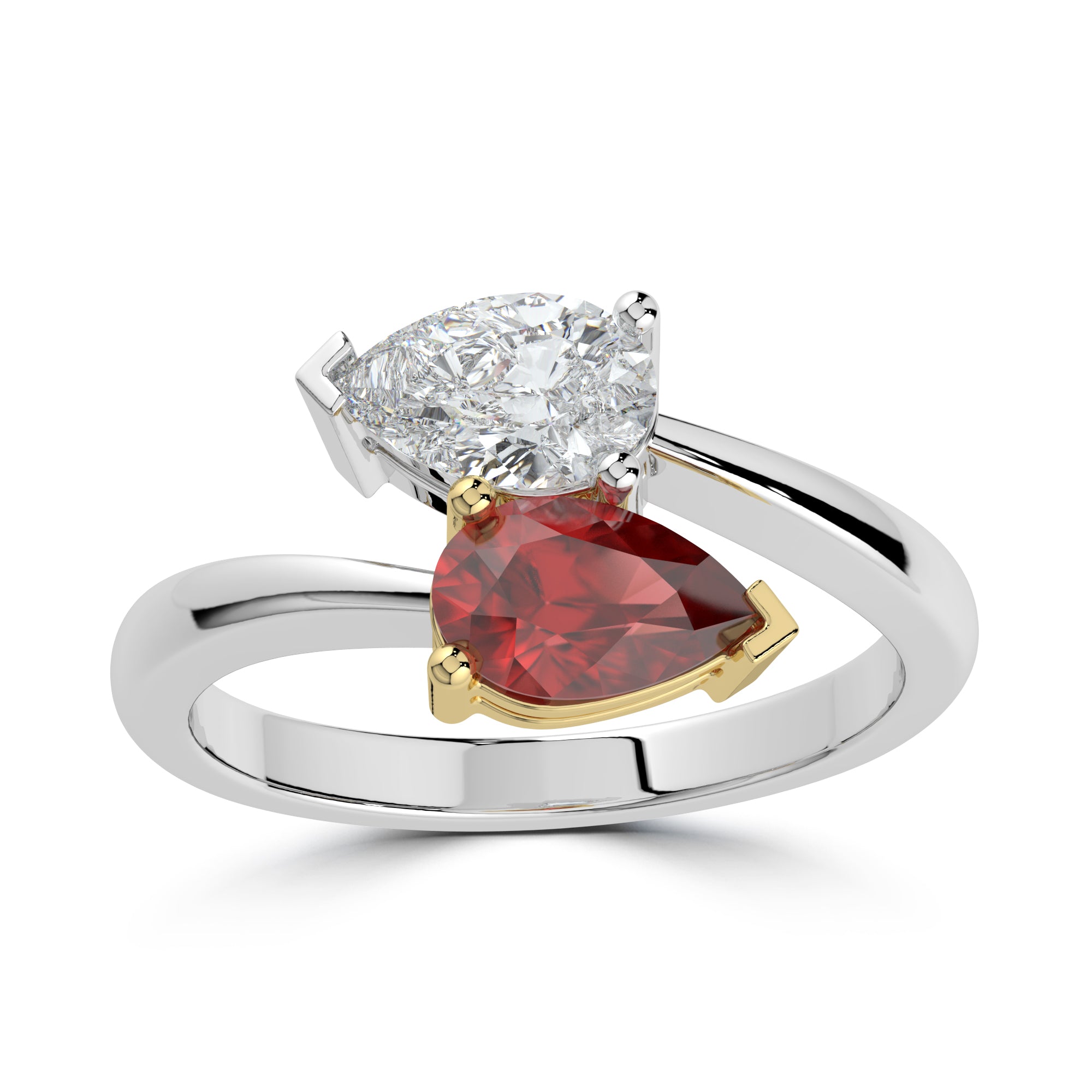 PEAR CUT RUBY AND DIAMOND TOI ET MOI ENGAGEMENT RING