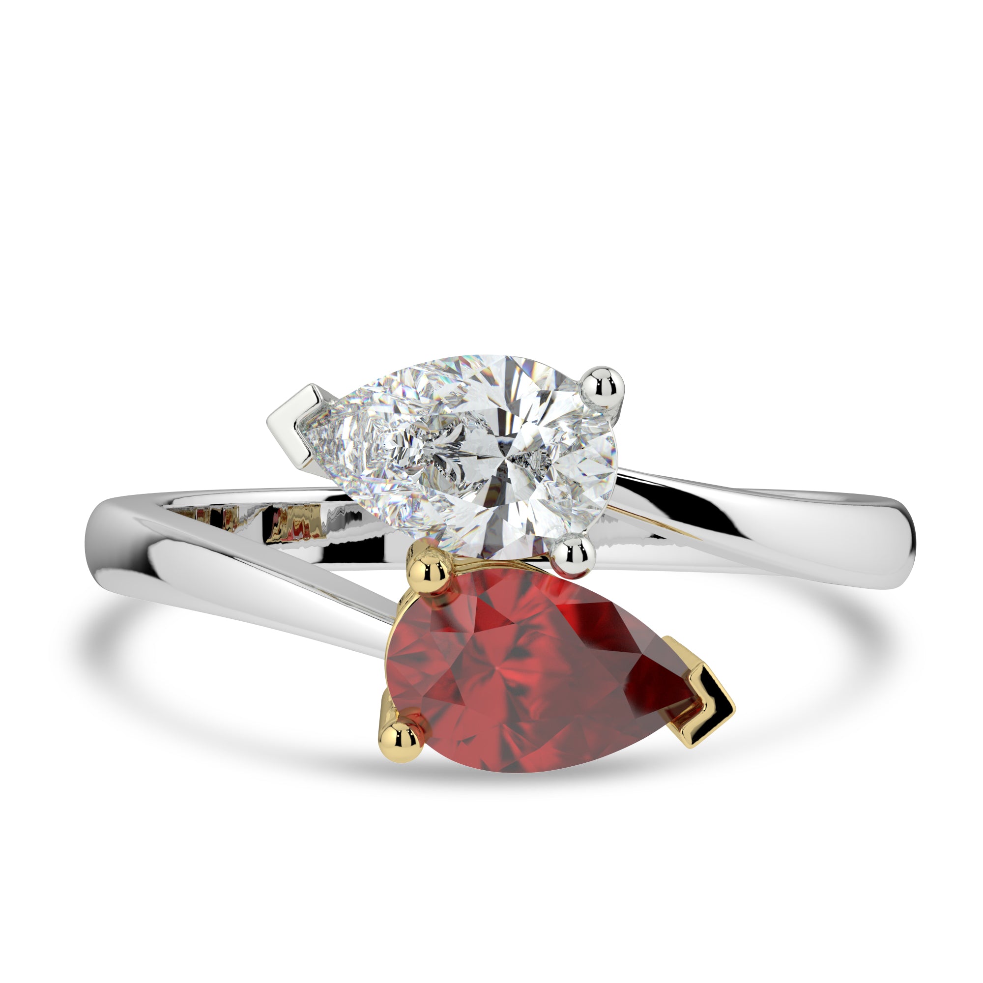 PEAR CUT RUBY AND DIAMOND TOI ET MOI ENGAGEMENT RING