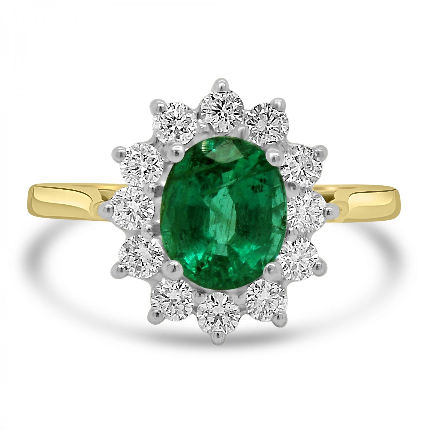 OVAL CUT EMERALD CLUSTER ENGAGEMENT RING