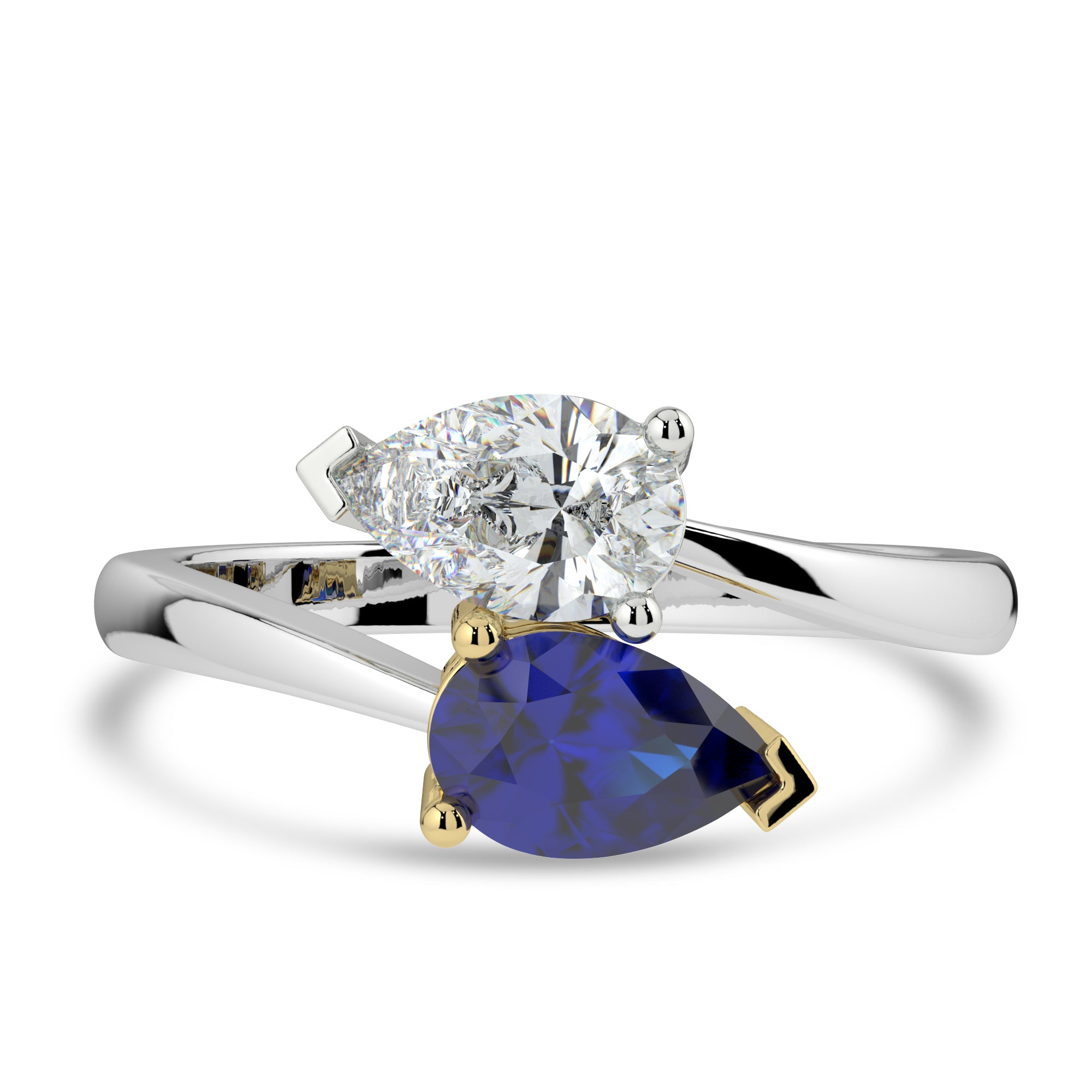 PEAR CUT SAPPHIRE AND DIAMOND TOI ET MOI RING