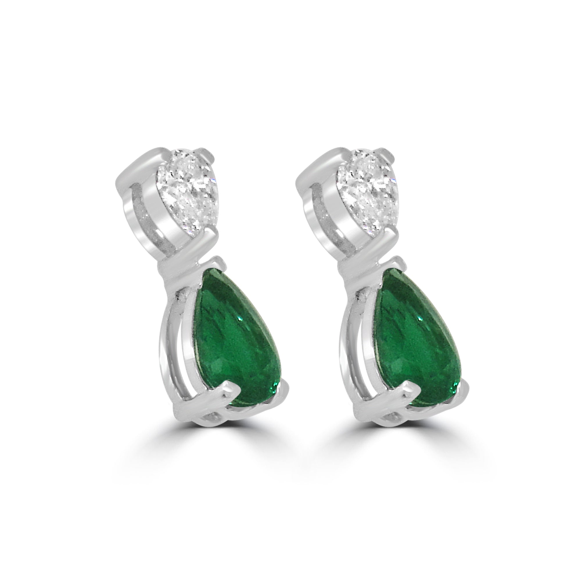 18CT WHITE GOLD PEAR EMERALD AND DIAMOND DROP EARRINGS