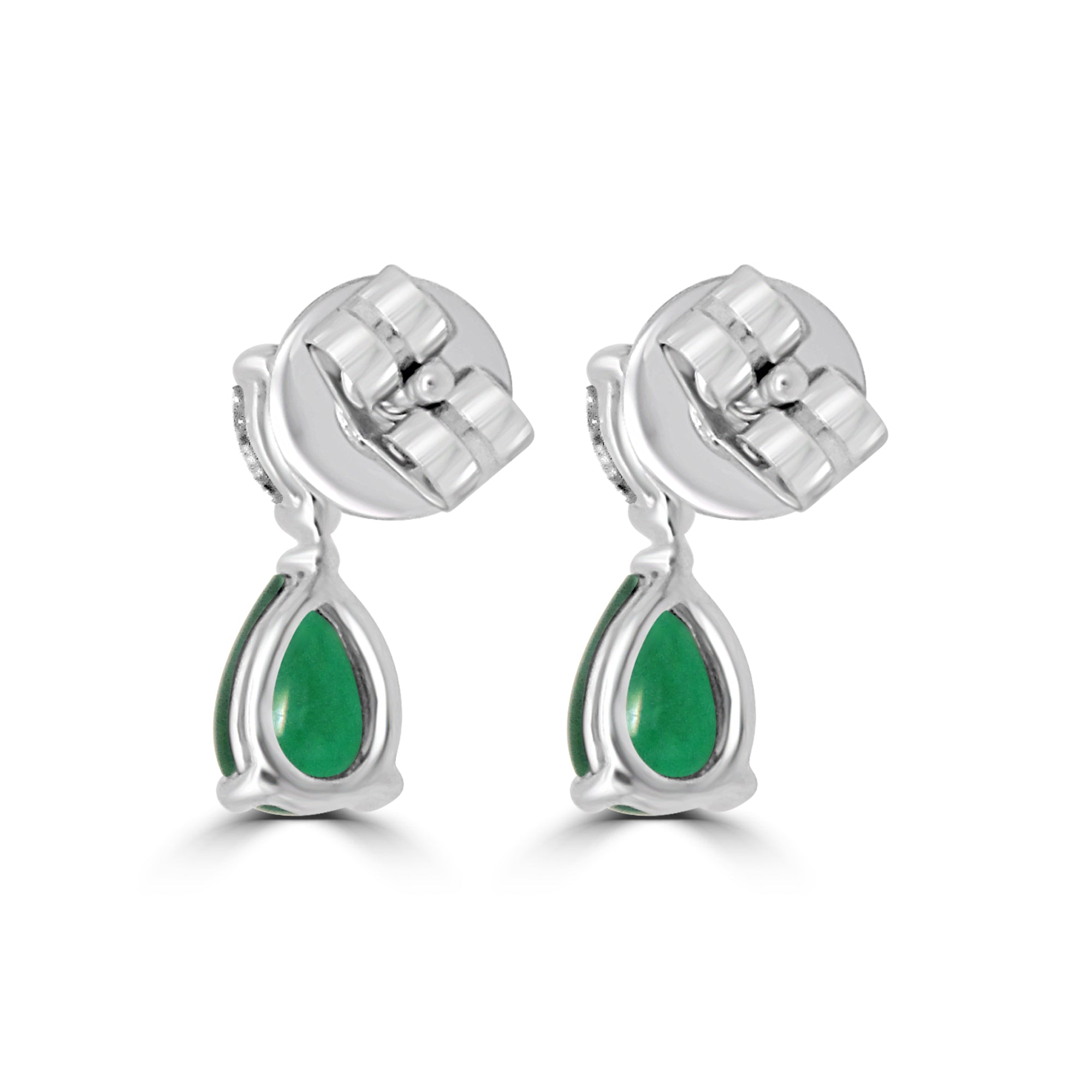 18CT WHITE GOLD PEAR EMERALD AND DIAMOND DROP EARRINGS