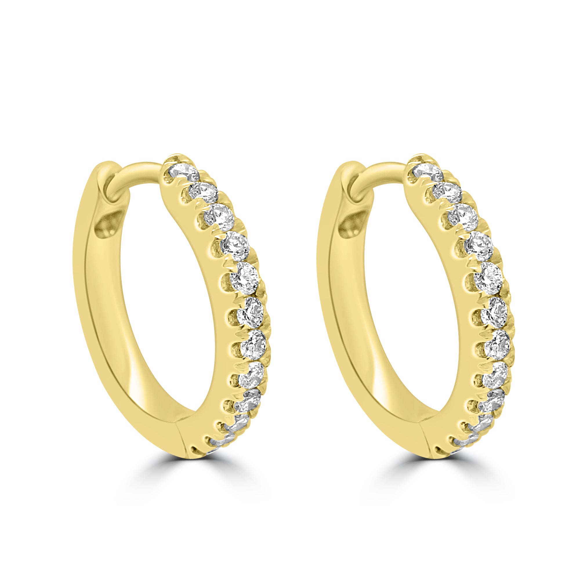 18K GOLD 10MM DIAMOND HOOP EARRINGS