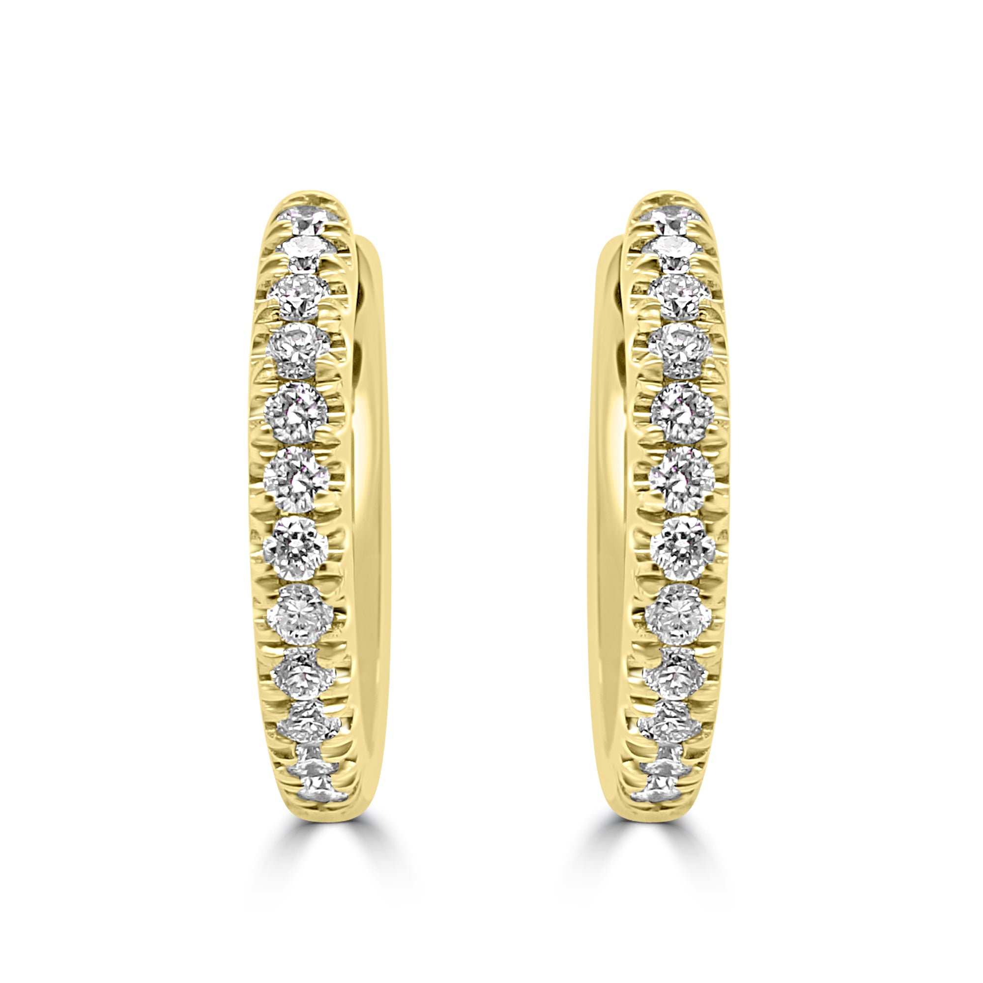 18K GOLD 10MM DIAMOND HOOP EARRINGS