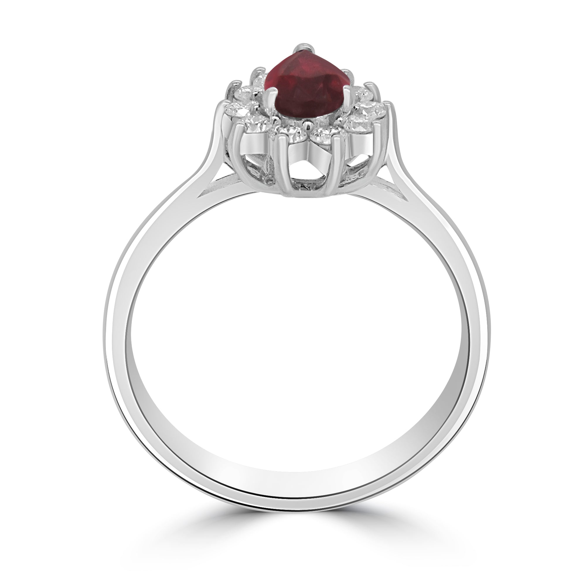 Pear Cut Ruby Platinum Cluster Diamond Engagement Ring Fogal and Barnes Harrogate 