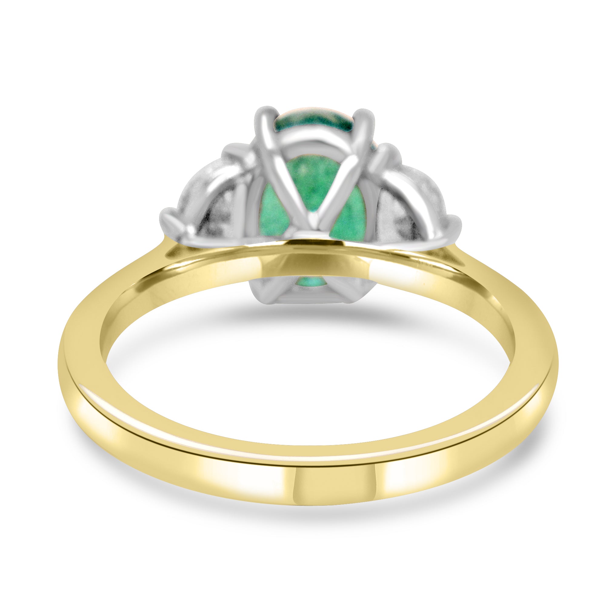 Fogal and Barnes Oval Emerald trilogy with half moons Yellow gold  Engagement Ring Harrogate 