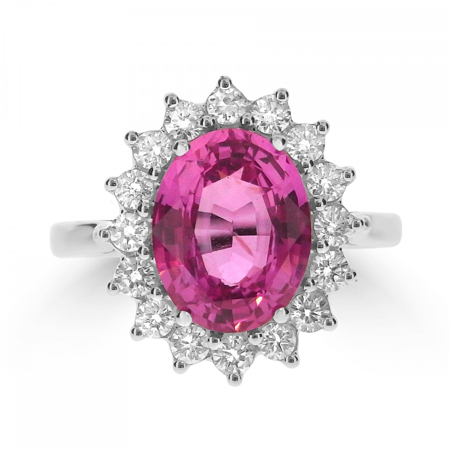 OVAL PINK SAPPHIRE AND DIAMOND  CLUSTER ENGAGEMENT RING