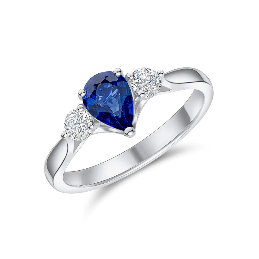 PEAR CUT SAPPHIRE TRILOGY ENGAGEMENT RING