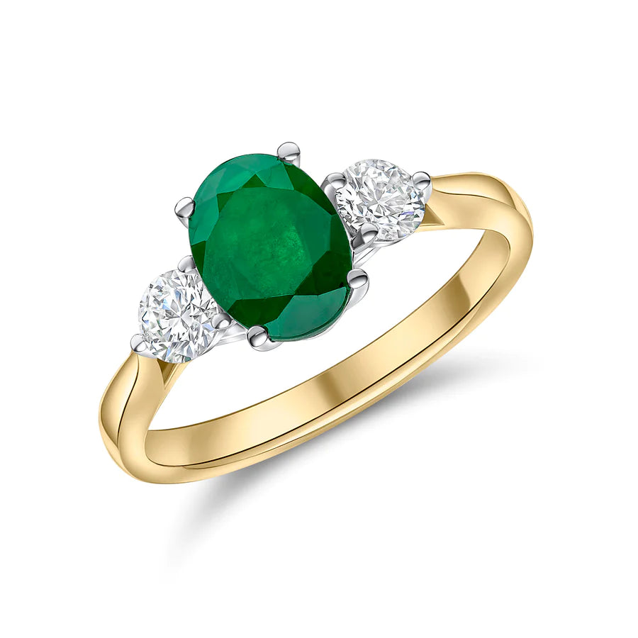 OVAL CUT EMERALD TRILOGY ENGAGEMENT RING