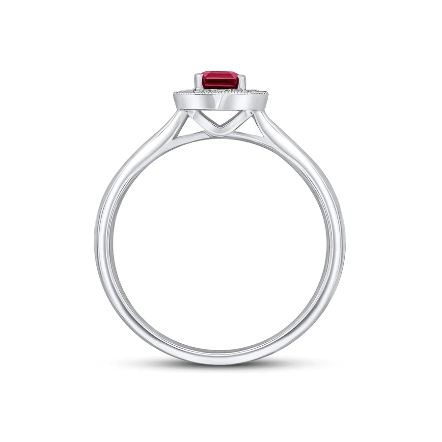 OCTAGONAL CUT RUBY & MILLGRAIN DIAMOND CLUSTER RING