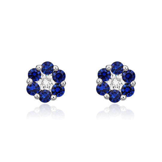ROUND SAPPHIRE AND DIAMOND REVERSE CLUSTER EARRINGS