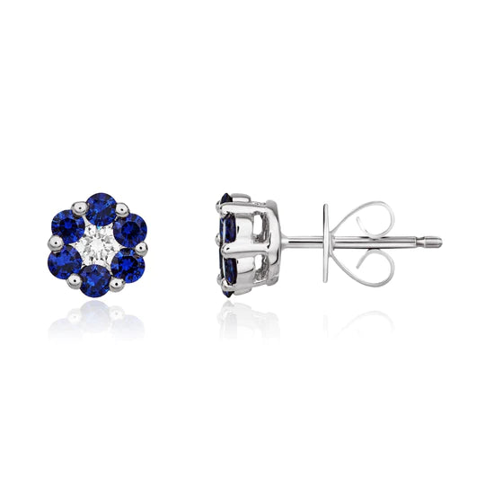 ROUND SAPPHIRE AND DIAMOND REVERSE CLUSTER EARRINGS