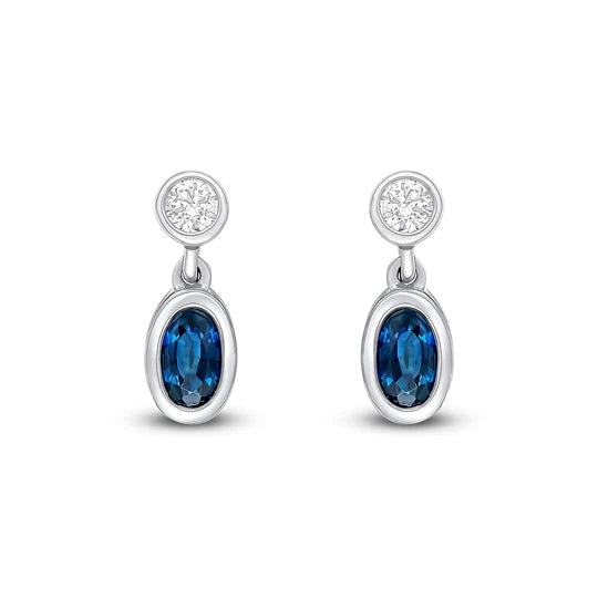 OVAL SAPPHIRE AND ROUND DIAMOND TWO STONE EARRINGS