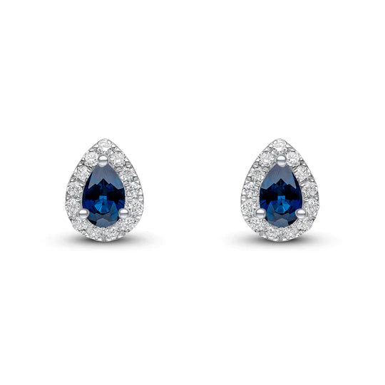 PEAR SAPPHIRE AND DIAMOND CLUSTER STUD EARRINGS
