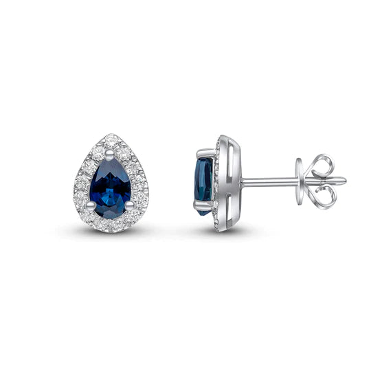 PEAR SAPPHIRE AND DIAMOND CLUSTER STUD EARRINGS