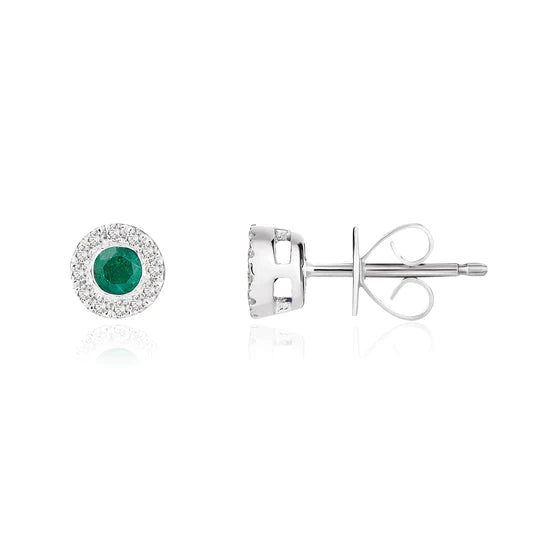 ROUND EMERALD AND DIAMOND CLUSTER  STUD EARRINGS