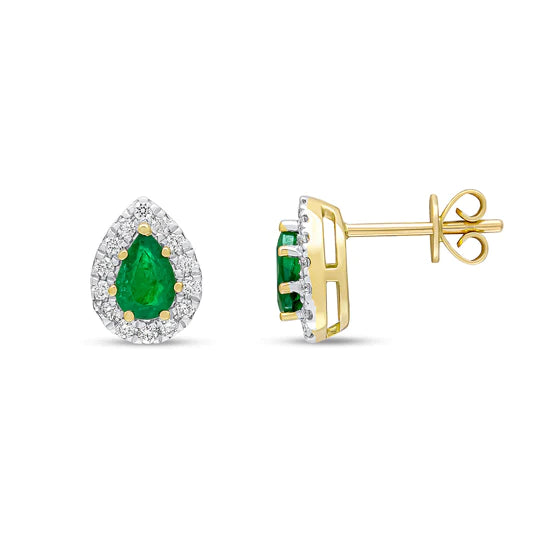 PEAR SHAPED EMERALD AND DIAMOND CLUSTER EARRINGS