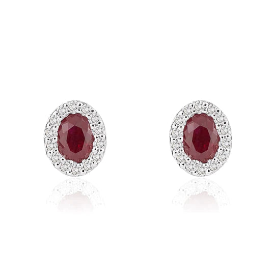 OVAL RUBY AND DIAMOND CLUSTER STUD EARRINGS