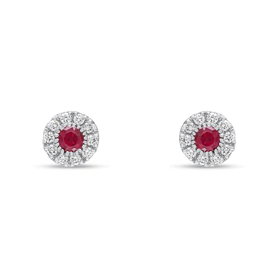 ROUND RUBY AND DIAMOND CLUSTER STUD EARRINGS