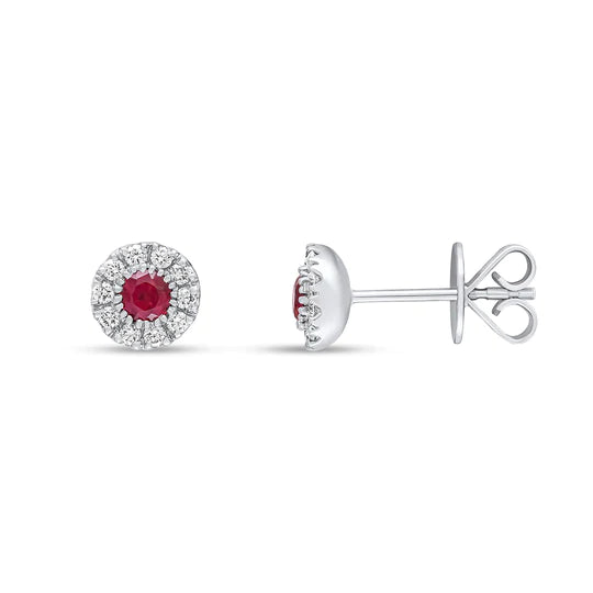 ROUND RUBY AND DIAMOND CLUSTER STUD EARRINGS
