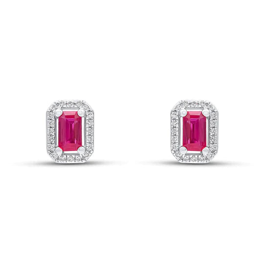 RUBY AND DIAMOND CLAW SET CUSTER EARRINGS