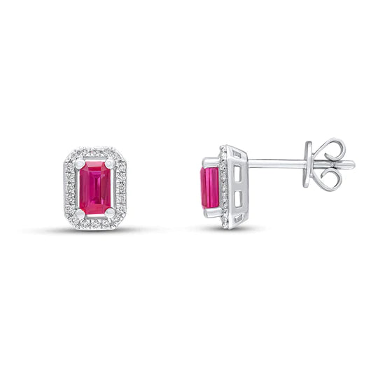 RUBY AND DIAMOND CLAW SET CUSTER EARRINGS