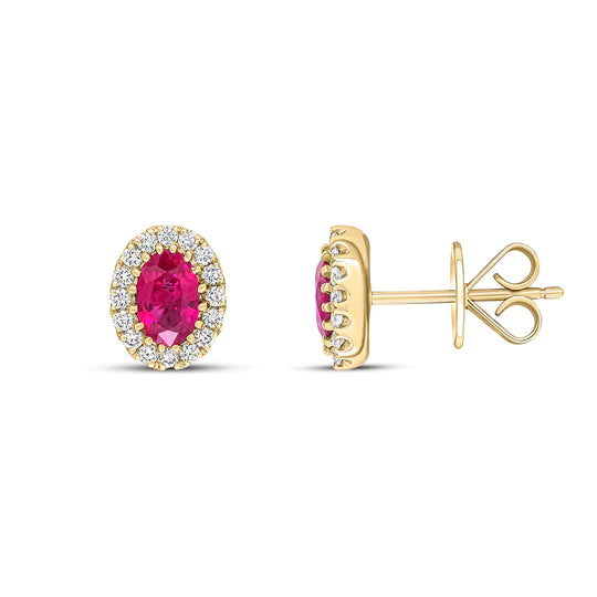 WHITE GOLD OVAL RUBY & DIAMOND STUD EARRINGS