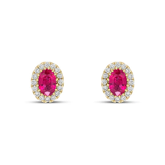 WHITE GOLD OVAL RUBY & DIAMOND STUD EARRINGS