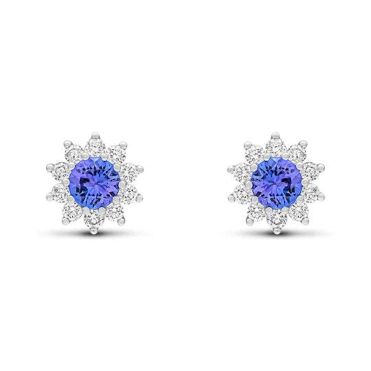 ROUND TANZANITE AND DIAMOND FANCY CLUSTER STUD EARRINGS