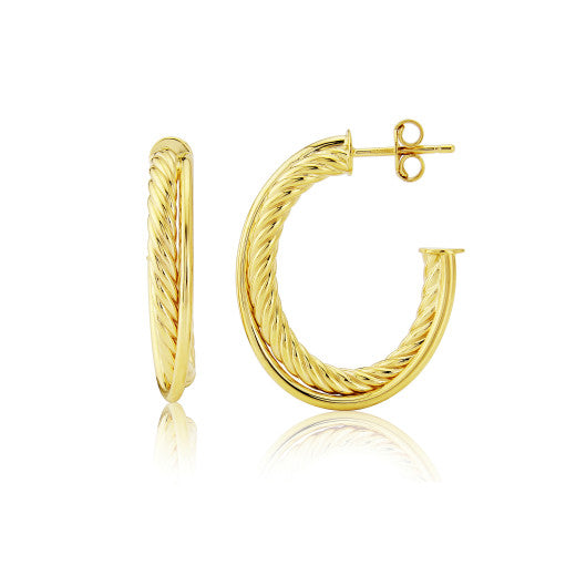 9CT YELLOW GOLD  ROPE CROSSOVER EARRINGS