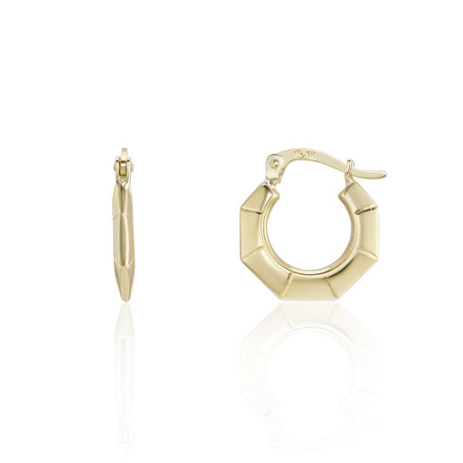 9CT YELLOW GOLD SMALL FACETTED CREOLE EARRINGS