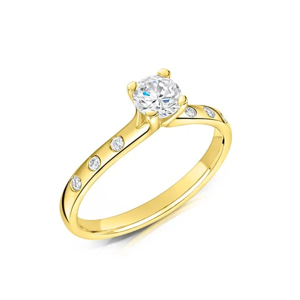 ROUND BRILLIANT CUT DIAMOND WITH SIX DIAMOND SHOULDER ENGAGEMENT RING