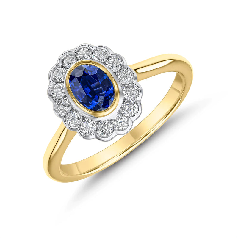 OVAL SAPPHIRE & DIAMOND RUBOVER CLUSTER RING
