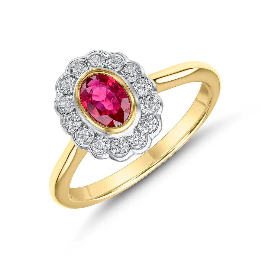OVAL CUT RUBY CLUSTER ENGAGMENT RING