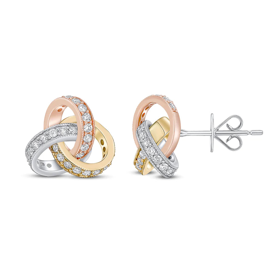 TRI COLOURED GOLD DIAMOND KNOT EARRINGS