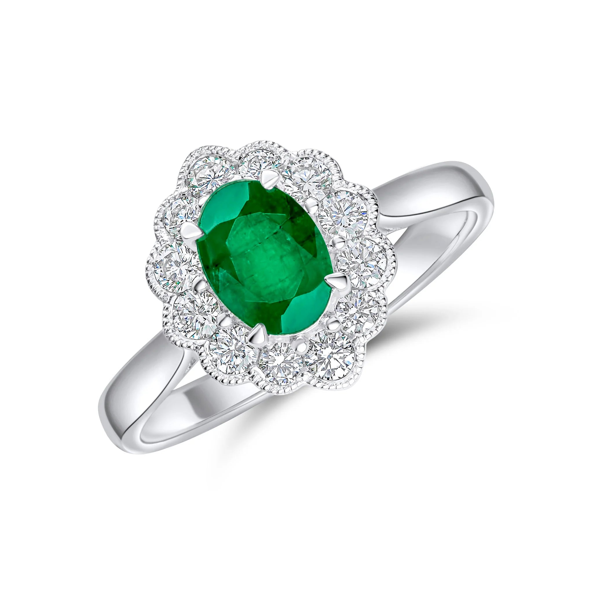 OVAL CUT EMERALD CLUSTER ENGAGEMENT RING