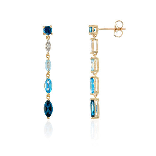 YELLOW GOLD BLUE TOPAZ AND DIAMOND DROP EARRINGS