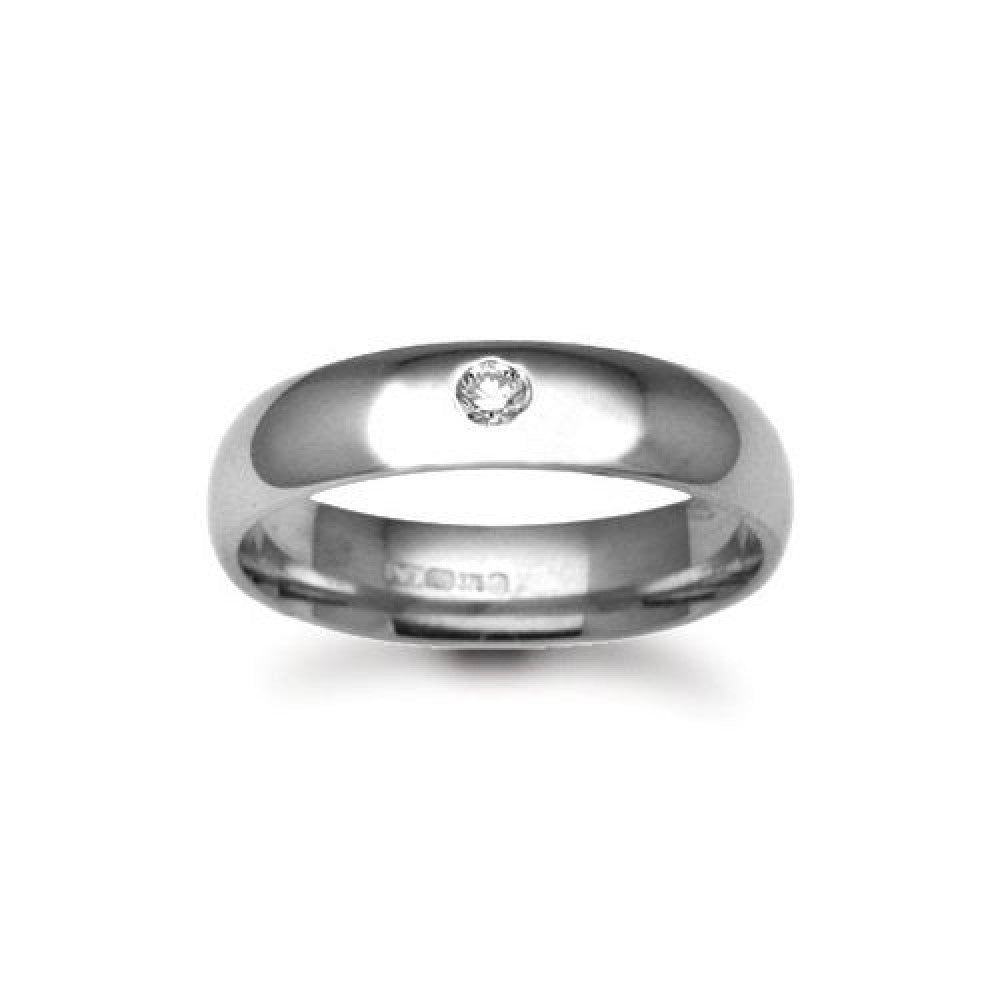Bespoke 18ct white gold natural diamond rubover wedding ring hand-made by Fogal & Barnes Harrogate