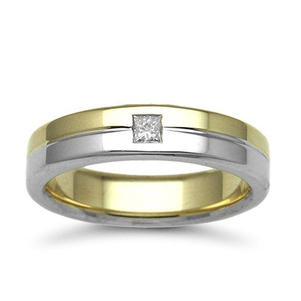 Bespoke 18ct yellow and white gold natural diamond rubover set wedding ring hand-made by Fogal & Barnes Harrogate