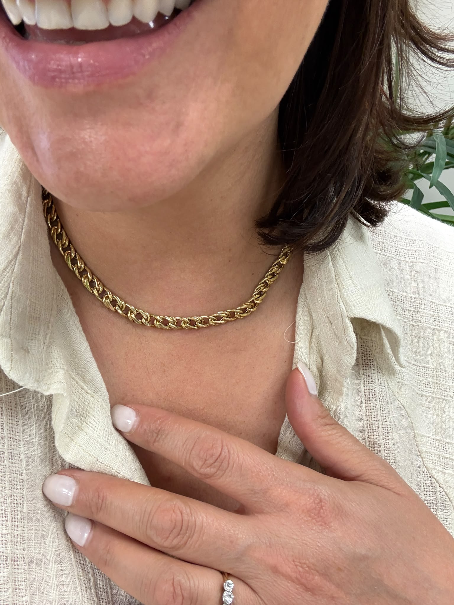 18ct gold curb chain, double curb link necklace, statement gold chain, heavy 18ct gold necklace, pre-loved gold chain UK, second hand 18ct gold chain Harrogate, 18 inch gold necklace, vintage gold curb chain