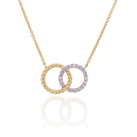 YELLOW GOLD ROPE AND WHITE GOLD DIAMOND INTERLINK NECKLACE