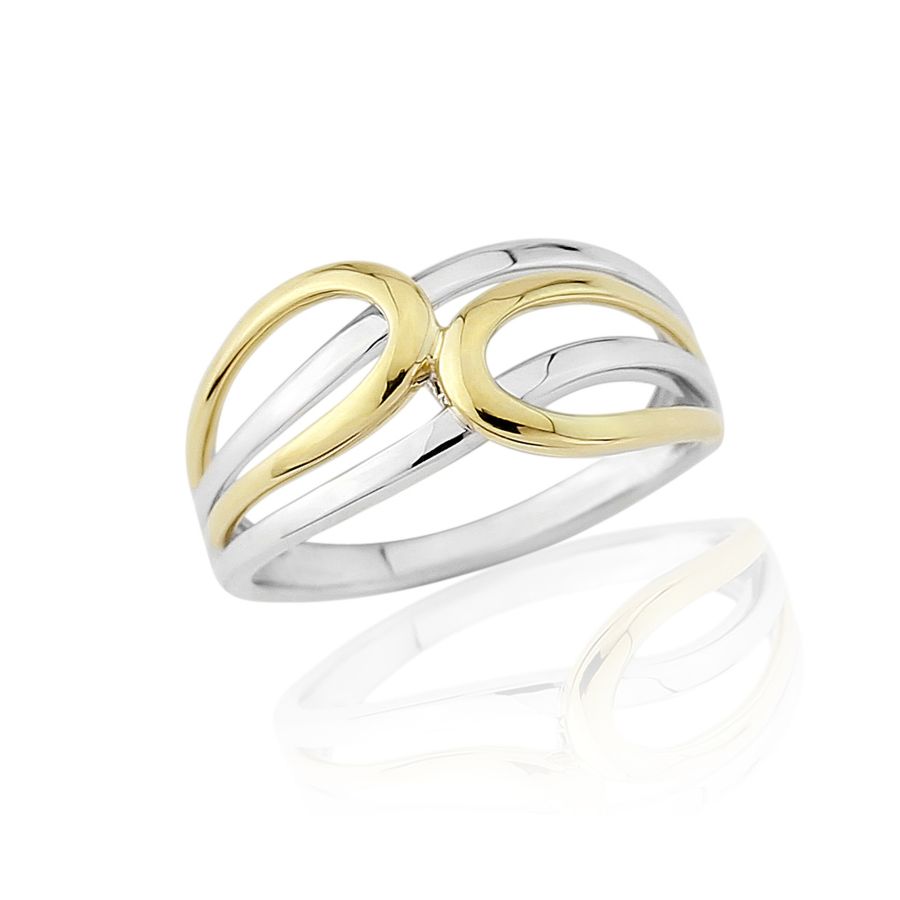 Two-tone gold and white gold ring on a white background