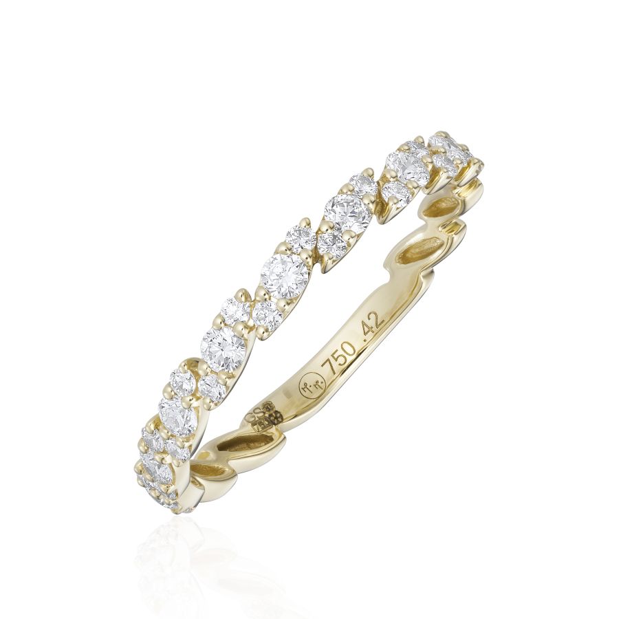 18ct yellow gold diamond twist ring with 27 claw-set round brilliant diamonds in open twisted band, 0.42ct total