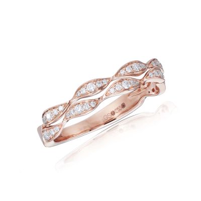 Diamond ripple stack ring in 18ct rose gold with 50 pavé-set round brilliant diamonds, 0.22ct total