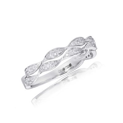 Diamond ripple stack ring in 18ct white gold with 50 pavé-set round brilliant diamonds, 0.22ct total