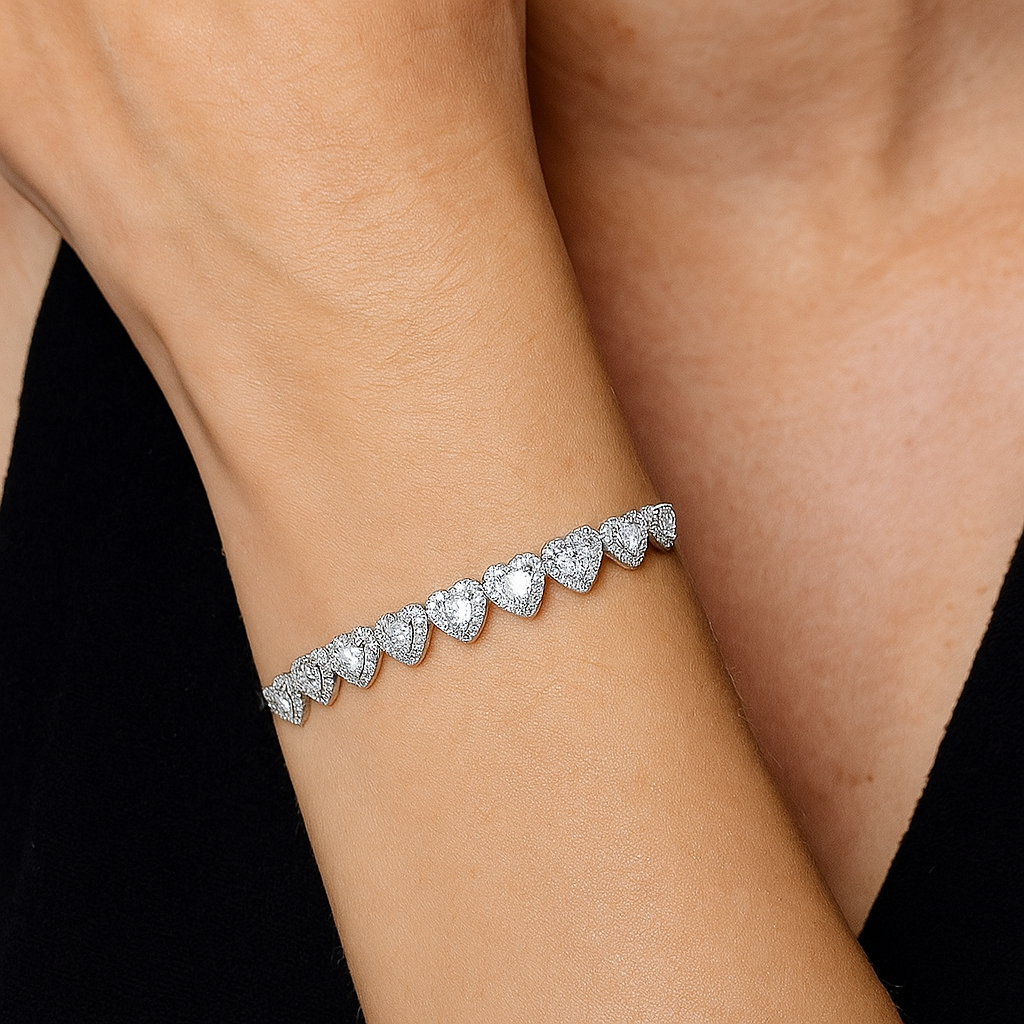 Sterling Silver Heart CZ Halo Bracelet