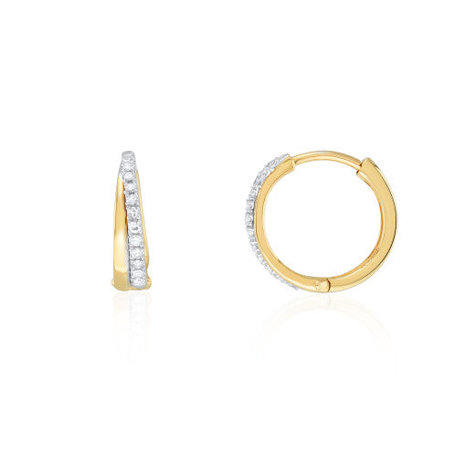 9K WHITE AND YELLOW GOLD DIAMOND HOOP EARRINGS